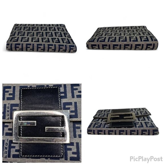 Fendi Zucca Compact Navy Wallet - FF Logo - Picture 12 of 15